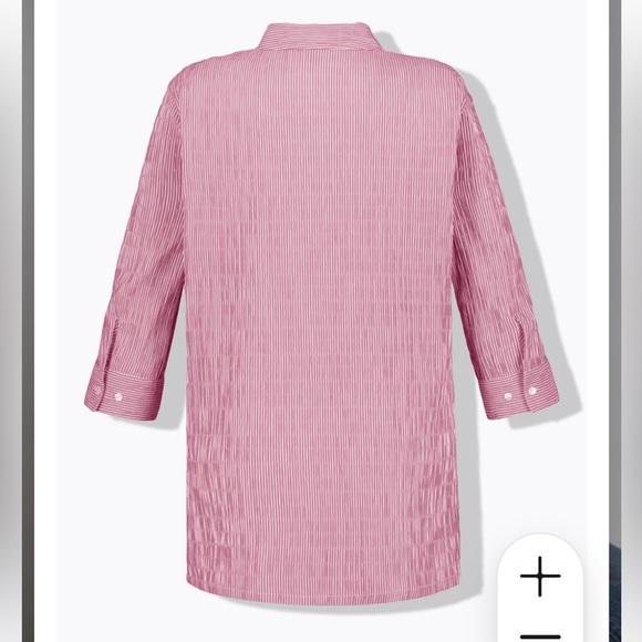 ULLA POPKEN Textured Stripe Button Front Stretch Blouse Sz 12/14 Magnolia Red - Picture 2 of 14